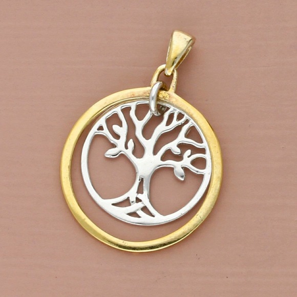 Sterling Jewelry - vintage sterling silver two-tone tree of life pendant